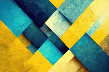 Geometric Diamond Pattern Wall Art in Shades of Blue and Yellow for Stylish Home Décor