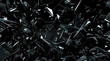 Abstract Shattered Glass Fragments in Dark Ambiance. Generative AI