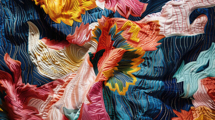 Various fabrics with patterns. Textiles for sewing colorful clothes