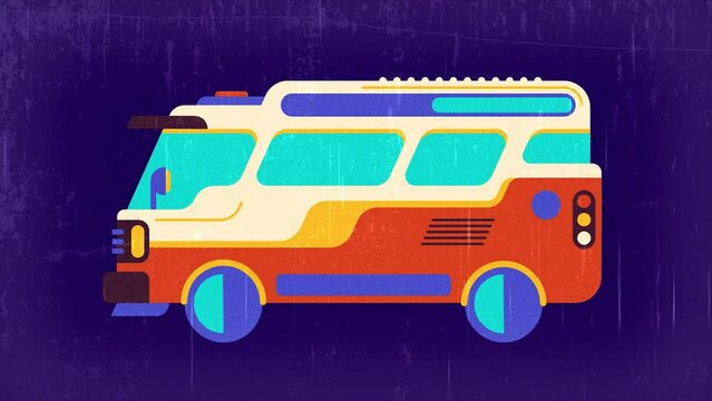 Animated summer banner design with retro van. Motion graphic. 