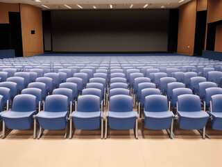 Sala de conferencias vacía con filas de asientos. Vista de frente. Ai Generativa - 781402503