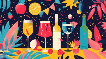 Minimalist vector artwork capturing the essence of a fun and lively party.