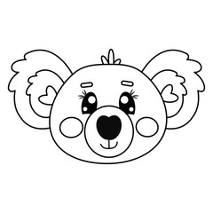 Sweet cute outline kawaii face, head of koala. Vector doodle line bear illustration for kids