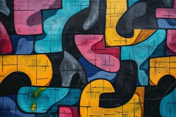 Dynamic photograph of a colorful graffiti wall, Intricate graffiti art covers wall, a tapestry of...