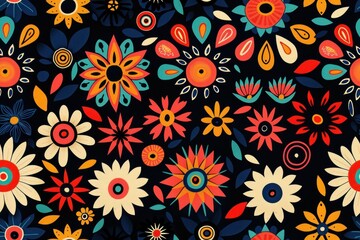 Fototapeta premium A colorful floral pattern is displayed on a black background
