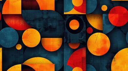 A colorful abstract painting with circles and squares