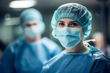 Generative IA picture modern operating room in futuristic surgery clinic team of professionals operating patient