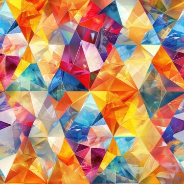 A colorful abstract pattern of triangles and squares