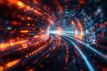 Obraz premium abstract digital tunnel with vibrant lights and futuristic design