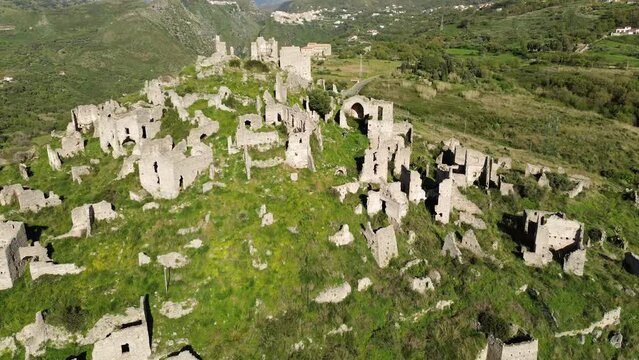 ruins and hill from above