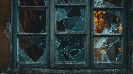 Haunting Elegance of a Weathered Broken Window. Generative AI