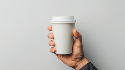 Mockup of male hand holding a Coffee paper cup isolated