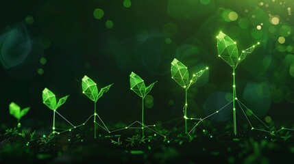 Seedling growth in a futuristic polygonal style. Green business development concept. Change or transformation in technology