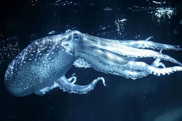 The ghostly figure of a giant octopus, it moves in the dark. Close up