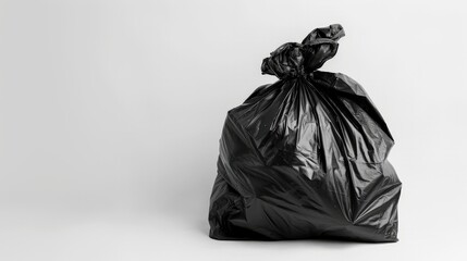 Garbage bag, black nylon, isolated on white background.