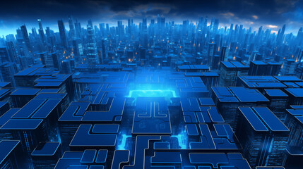 Fototapeta premium the digital realm with this cyberpunk abstract background, featuring a fusion of circuitry patterns and futuristic architecture