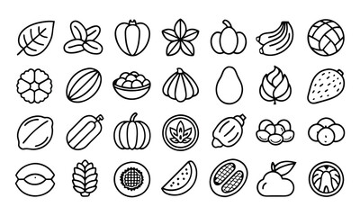 Outline nut and seeds editable stroke outline icons set isolated on white background flat vector illustration.
