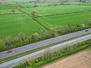 Aerial View of Most Beautiful Countryside Landscape of Village Near Rugby City of England UK. 