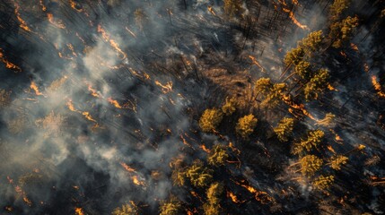 Fototapeta na wymiar Dense Forest Engulfed in Smoke