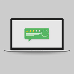 Review rating online feedback experience testimonials bubble speeches on computer vector, flat style laptop reviews stars good, bad rate, concept of customer testimony messages, notifications
