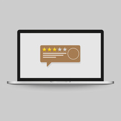 Review rating online feedback experience testimonials bubble speeches on computer vector, flat style laptop reviews stars good, bad rate, concept of customer testimony messages, notifications