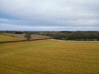 Fototapeta na wymiar Aerial View of Most Beautiful Countryside Landscape of Village Near Rugby City of England UK. 