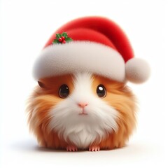 cute guinea pig wearing Christmas Santa Claus hat, kawaii - obrazy, fototapety, plakaty
