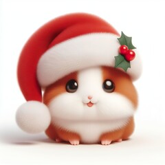 Fototapeta premium cute guinea pig wearing Christmas Santa Claus hat, kawaii