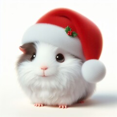 Obraz na płótnie Canvas cute guinea pig wearing Christmas Santa Claus hat, kawaii