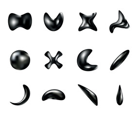 3D Y2K chrome metall elements for design. Simple geometric shapes. Trendy collection of vector abstract figures with a shiny metallic effect