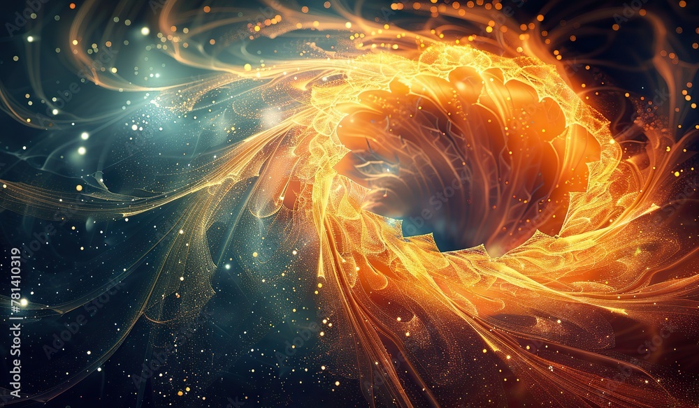 Wall mural cosmic swirl of golden particles in a dynamic space scene