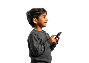 Young Boy with Phone on Transparent Background