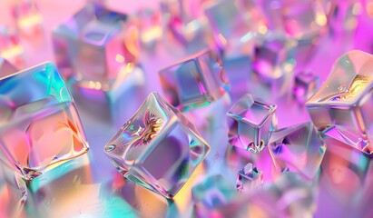 Colorful iridescent cubes background with rainbow reflections