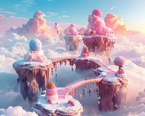 Levitating Confectionery Isles Adrift in Pastel Cloud Realm