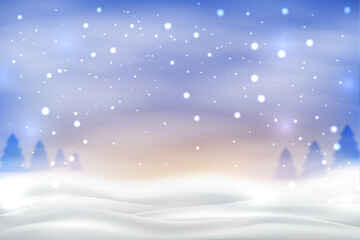 Snowfall on colorful sky background