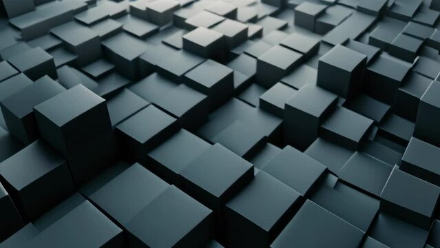 Monochromatic 3D cubes in varying heights. Close-up macro shot with copy space