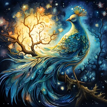 Iridescent Griffin in Enchanted Forest under Starlight in Whimsical Watercolor