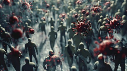 A computer simulation of a virus spreading through a population. The simulation shows how the virus can quickly infect a large number of people. - obrazy, fototapety, plakaty
