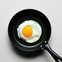 scrambled eggs in a frying pan. light background.