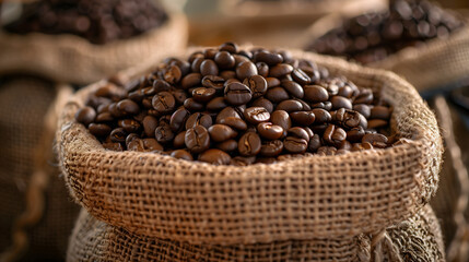 Fototapeta premium burlap bag full of coffee beans