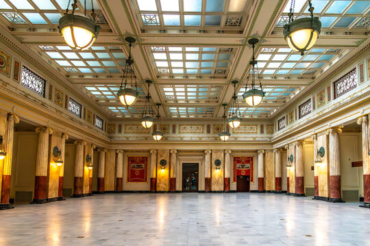 Washington DC - US - Mar 23, 2024  Landscape view of the majestic East Hall of Union Station in Washington D.C., exuding grandeur and history with polished marble floors and ornate chandeliers