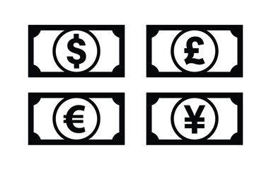 various simple bank currency notes icons set 