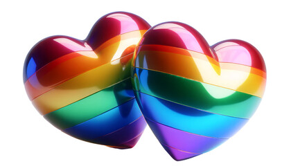 Two hearts with rainbow stripes on them, Pride Day and Month, Rainbow ,3d render isolated transparent.