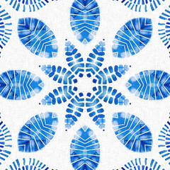 Indigo blue tie-dye handmade textile seamless pattern. Asian style abstract blotched dyed effect print. - 781414113