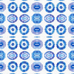 Indigo blue tie-dye handmade textile seamless pattern. Asian style abstract blotched dyed effect print. - 781414360