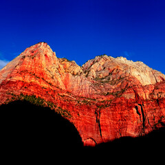Red Rock Cliff Face Zions National Park Utah Wilderness Mountains Crescent Moon