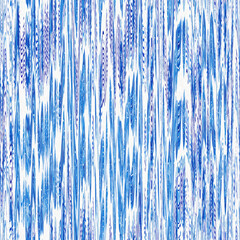 Indigo ikat dye stripe marled seamless pattern. Asian style wavy distort weave print in modern blue white. - 781414798