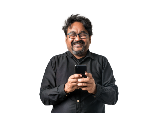 Smiling South Asian Man With Smartphone
