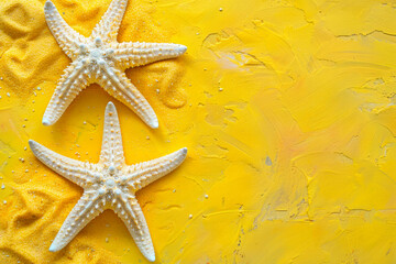 starfish on yellow background. Top view. Copy space - 781415328