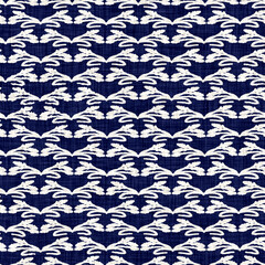 Indigo denim blue leaf motif seamless pattern. Japanese dye batik fabric style effect print background swatch.  - 781415570